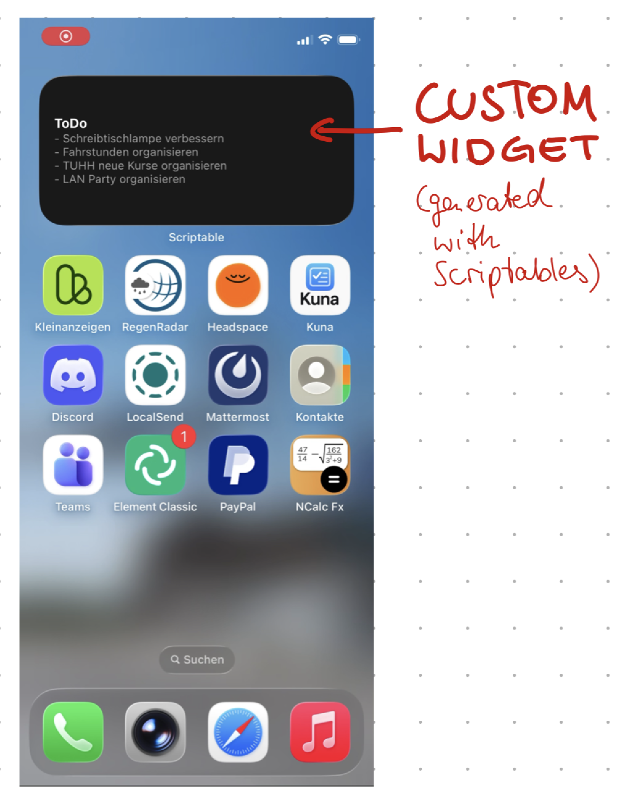 Homescreen with custom widget