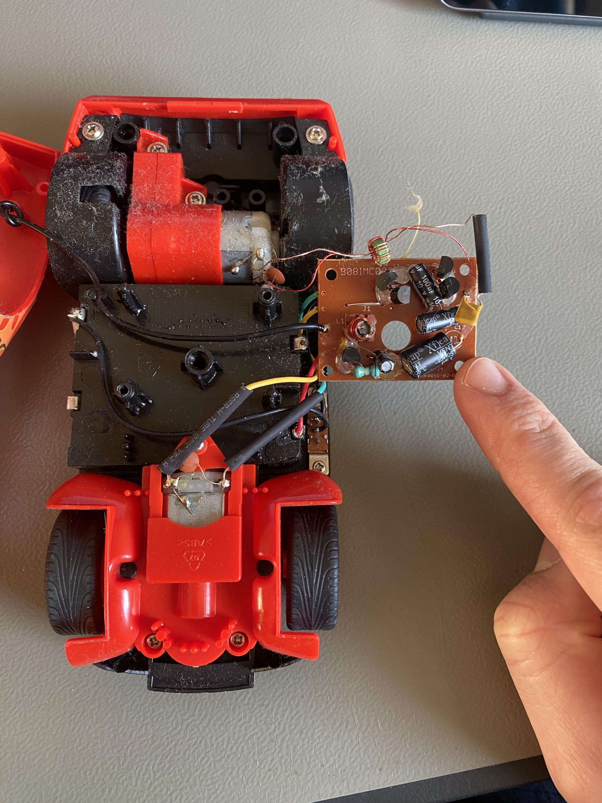 Inside of McQueen with flipped PCB